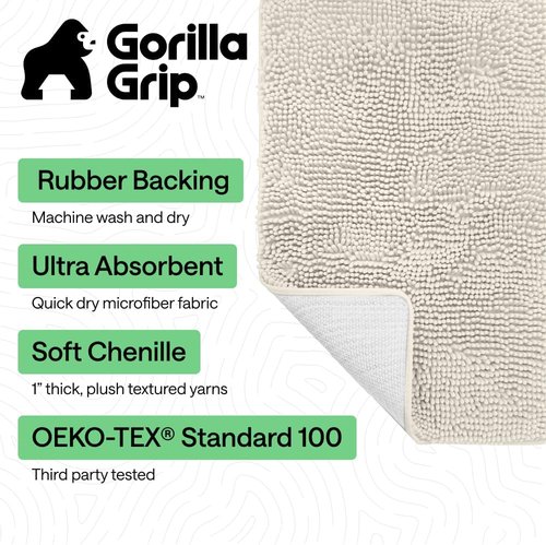 GORILLA GRIP Bath Rug Mat - Soft Absorbent Chenille | Quick-Dry Microfiber, 36x24, Ivory Cream