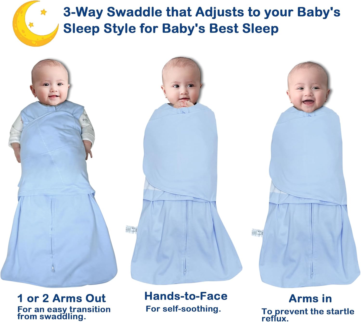 Skiennix Baby Sleep Sack Swaddle - 3-Way Adjustable Wearable Blanket | 100% Organic Cotton, 3-6 Months, 12-18 lbs, 1.0 TOG (Blue & Grey)