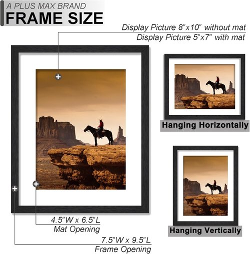 A PLUS MAX 8x10 Picture Frame Set of 2 - Lightweight Black Engineered Wood Frames for Photos | 8"x10" Size
