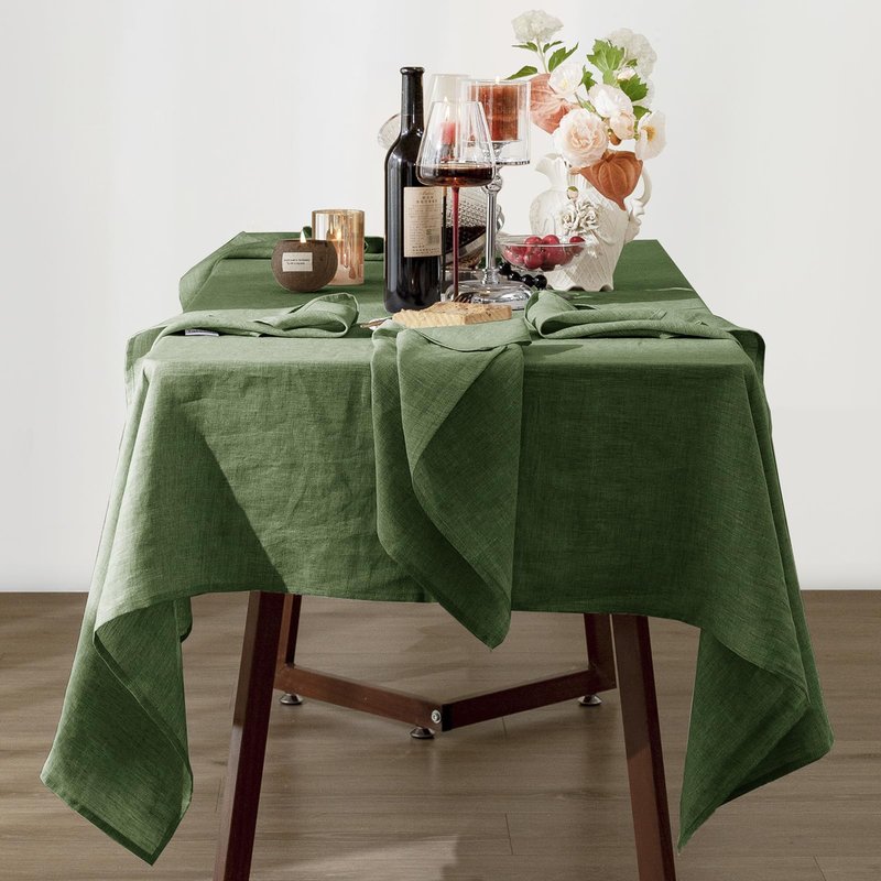 Talasily Linen Tablecloth 100% Pure Linen Table Cloth 60x108 Inches Rectangle Tablecloths Washable Cloths for Kitchen, Dining, Buffet Parties, Holidays, Picnic,Weddings and Restaurants-Forest Green