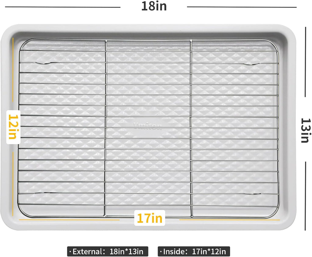 Skiennix Nonstick Ceramic Baking Sheet Set - 2-Pack Half Sheet Pan, Oven Safe 550°F, Dishwasher Safe, Gray Yellow