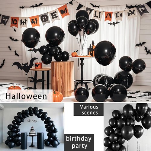 Black Balloons - 145-Piece Arch Kit with 18, 12, 10, & 5-Inch Latex Balloons for Party Decor