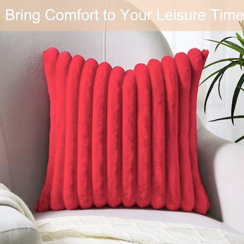Volcanics Red Faux Fur Double-Sided Christmas Pillow Cover 20x20 - Pack of 1