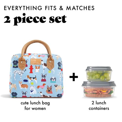Fit & Fresh Insulated Lunch Bag for Women - Large Leakproof & Stain-Resistant Box With Containers, Zipper Closure - Bloomington, Dogs Theme