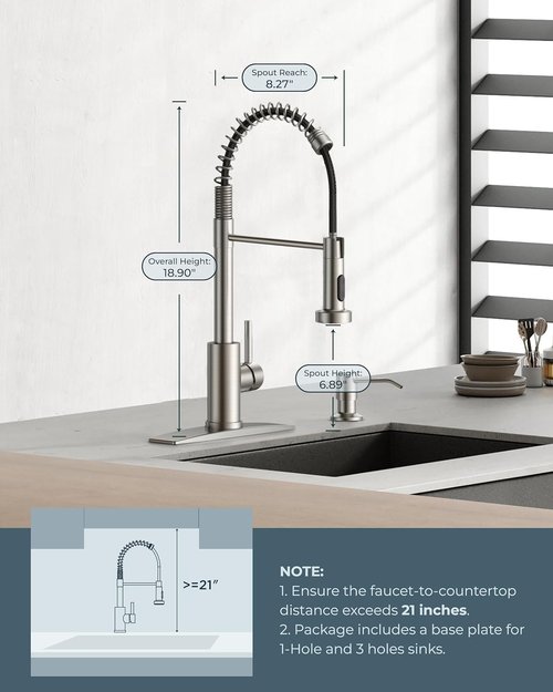 FORIOUS Kitchen Faucet - Brushed Nickel Pull Down Sprayer | Commercial Stainless Steel Design for RV & Utility Room