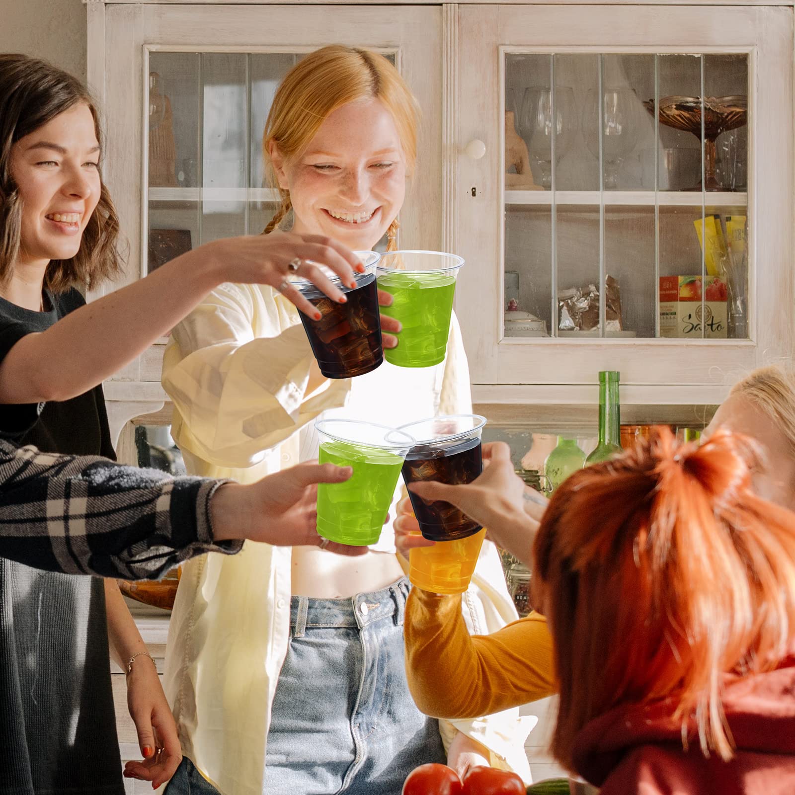 SHOPDAY 8 oz-Plastic-Cups-with-Lids - 150 Pack Disposable Clear Cup with Lids, Small Cup for Cold Drinks Smoothie Food, Coffee Cups with Lids