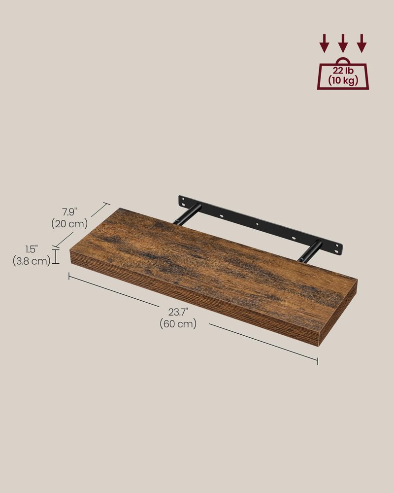 VASAGLE Wall Shelves Set of 5, Floating Shelves, Wall Mounted, 7.9 x 23.7 x 1.5 Inches, for Picture Frames, Decor, Living Room, Kitchen, Rustic Brown ULWS076B01