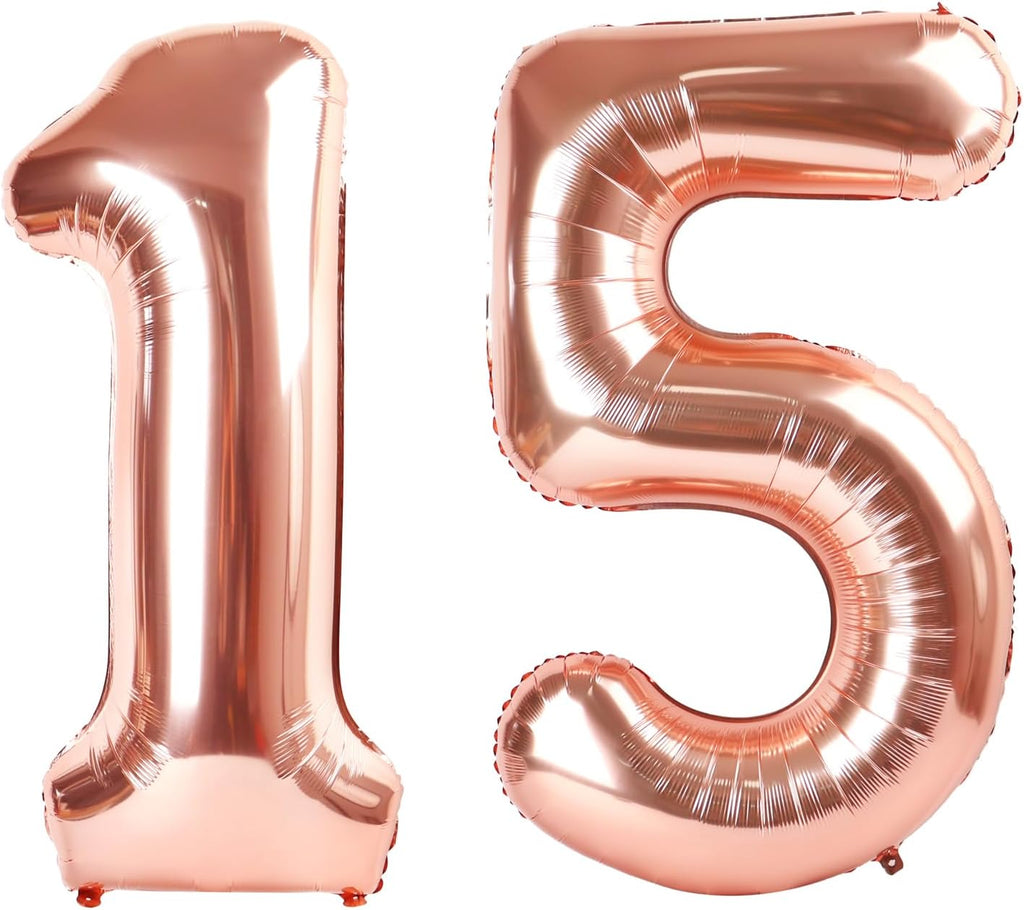 Regine Switzerland 40-Inch Rose Gold Number 15 Balloons - Perfect for 15th Birthday & Anniversary Celebrations