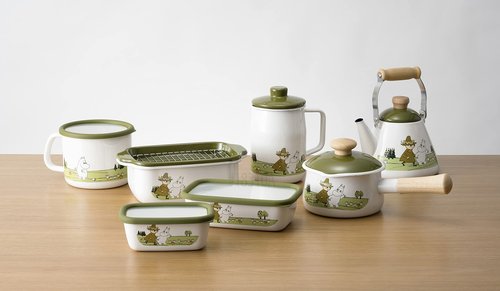 Fuji Horo MTG-15M Single Handled Pot Milk Pan, Induction Compatible, Enamel, 5.9 inches (15 cm), Moomin, Olive