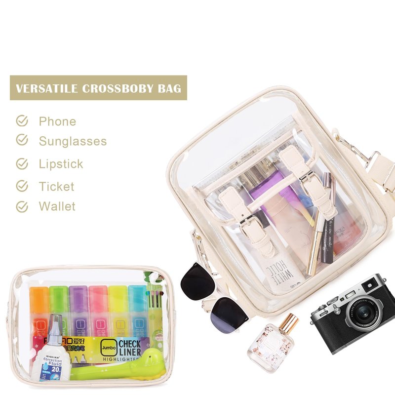 ACESAK Clear Backpack Heavy Duty Thick - Clear Bookbag with Lunch Bag Set for School See Through PVC Transparent Backpacks for College Travel Work Girls Women (Beige)