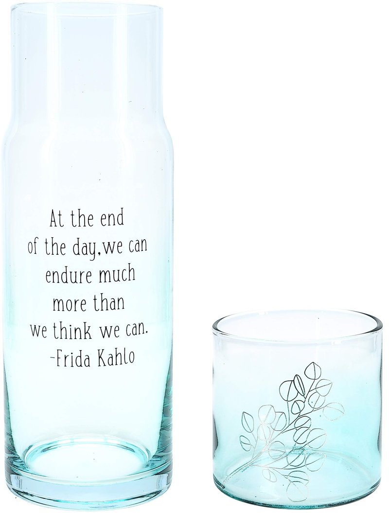 Pavilion Gift Company At The End of The Day, Endure Much More Than We Think We Can-Frida Kahlo Tumbler and Carafe Set, 32 oz, Blue, 27140
