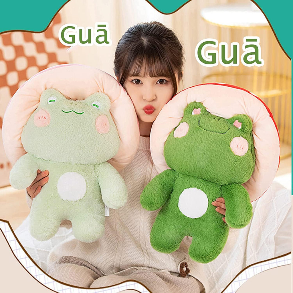 Enivtfz Frog Plushies Toys, 17" Cute Frog Pillow with Mushroom Hat Stuffed Animals, Kawaii Plushies Gift for Kids Girls Adults Valentines Birthdays Gift（Light Green Red hat, 17inch