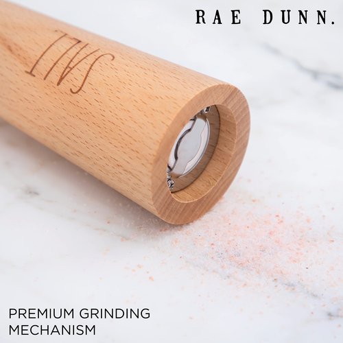 Rae Dunn Salt and Pepper Grinder Set of 2 - Bamboo Sea Salt Pepper Grinder - Classy Salt and Pepper Shakers - Pepper Mill & Salt Mill, Cream