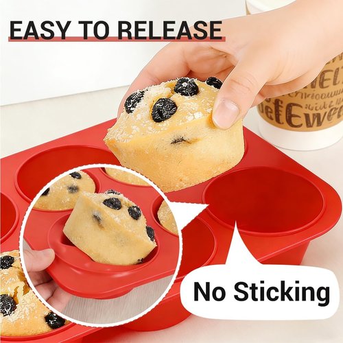 CAKETIME Jumbo Silicone Muffin Pan - Non-Stick 6 Cup Design | BPA Free for Baking Giant Muffins & Cupcakes