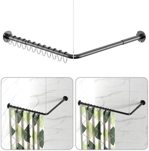 Adjustable L-Shaped Shower Curtain Rod by [Brand Name] | Durable 304 Stainless Steel | 23''-69'' Size, Black
