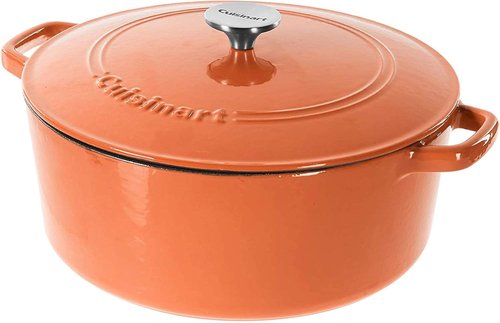 Cuisinart Enameled Cast Iron Round Casserole - 7-Quart in Terracotta Orange for Versatile Cooking