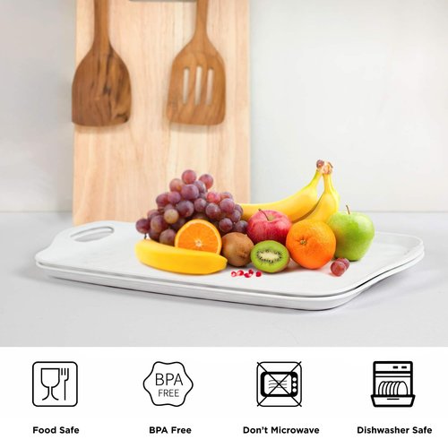 TP Serving Trays with Handles, 17 x 12 Inch Melamine Serving Platters for Food, Meat, Set of 2 Rectangular Trays for Eating, Pure White