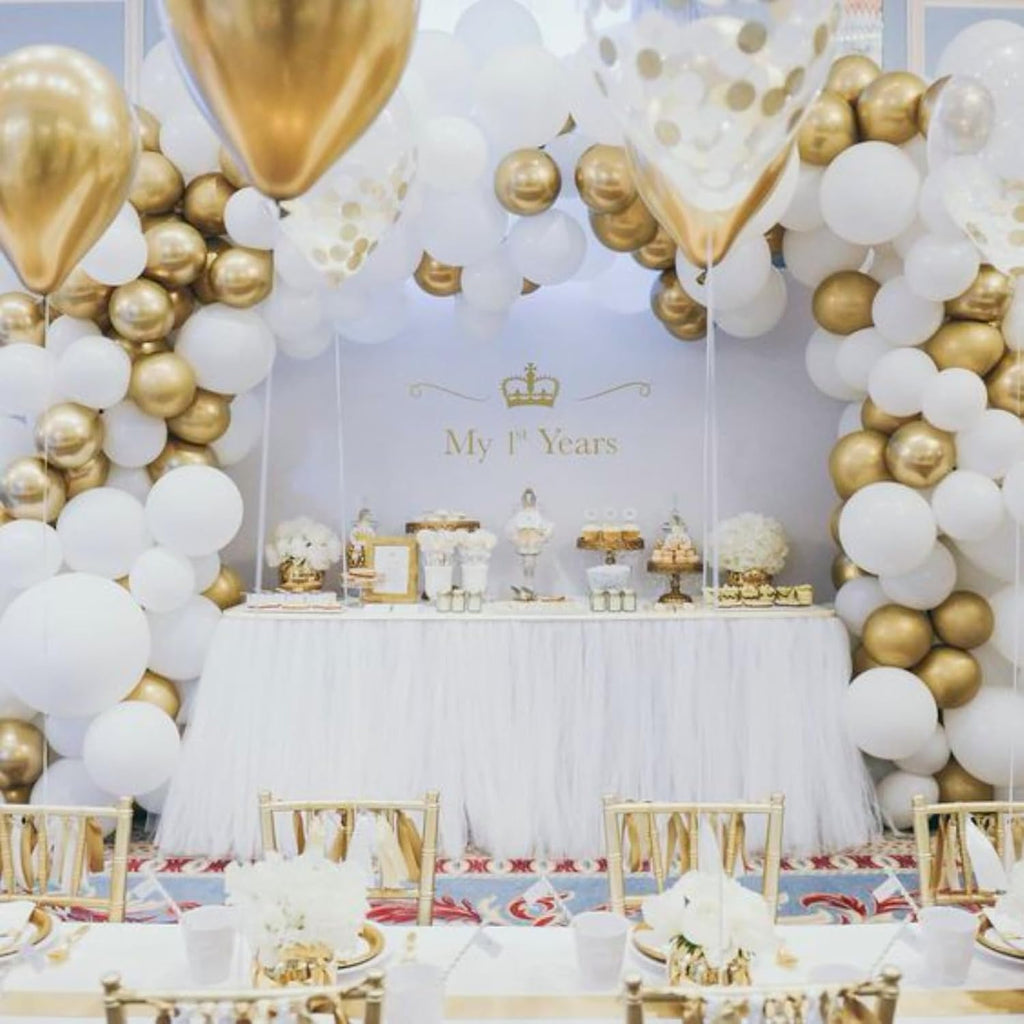 PartyWoo White & Gold Balloons - 140-Piece Set in Various Sizes for Stunning Birthday & Party Decor