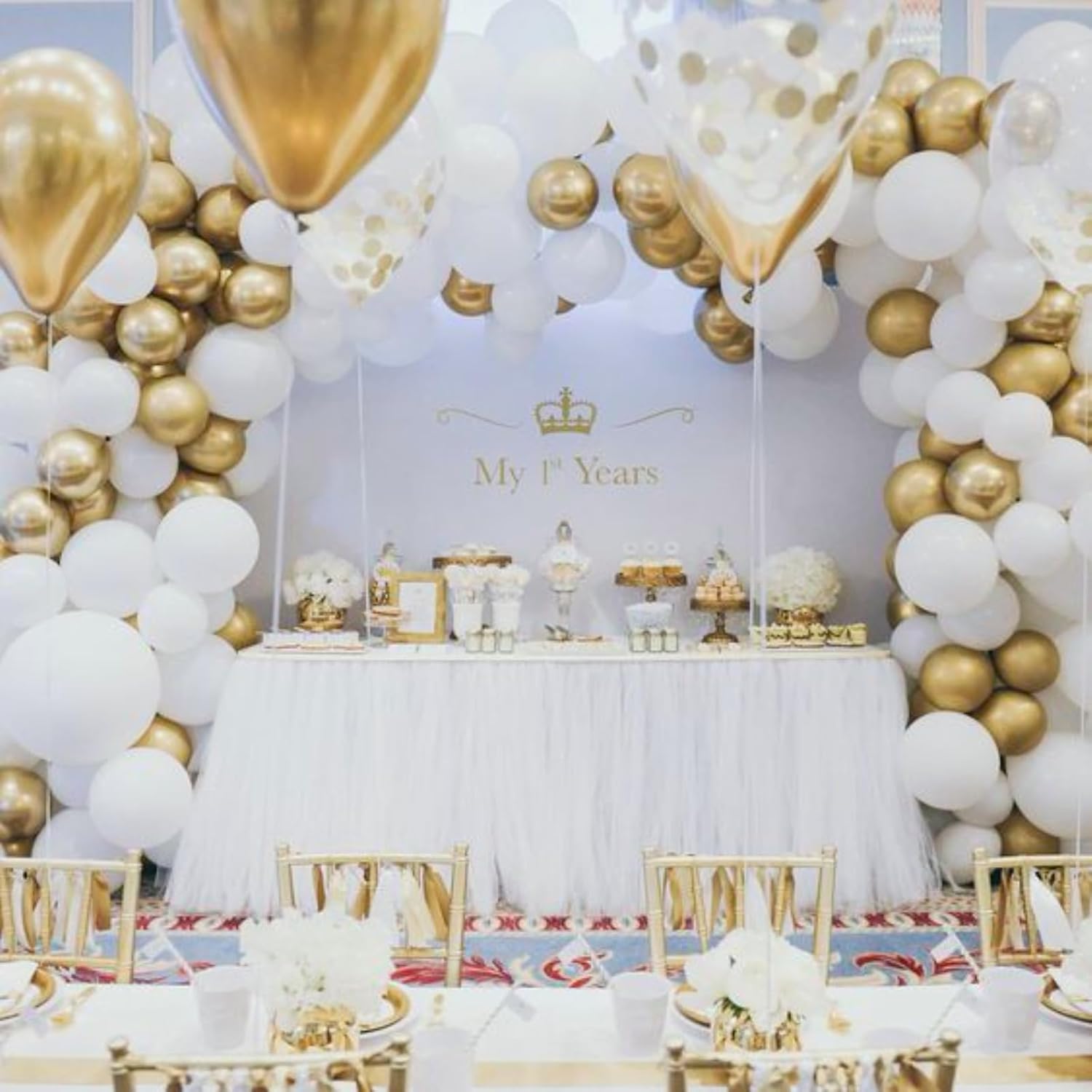 PartyWoo White & Gold Balloons - 140-Piece Set in Various Sizes for Stunning Birthday & Party Decor