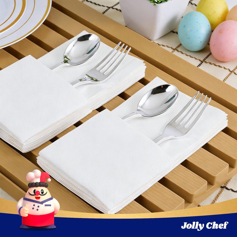 JOLLY CHEF 400 Pack Disposable Paper Napkins, Soft Bathroom Napkins Guest Disposable, 2-Ply White Paper Hand Towels for Halloween, Wedding, Thanksgiving