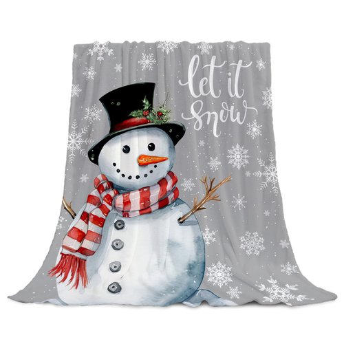 YeeJu Christmas Decorative Throw Blanket King Size Gray Snowman Blanket for Bed Soft Lightweight Fuzzy Plush Fleece Blankets and Throws Large Oversized Xmas Winter Holiday Grey Blanket 90x108