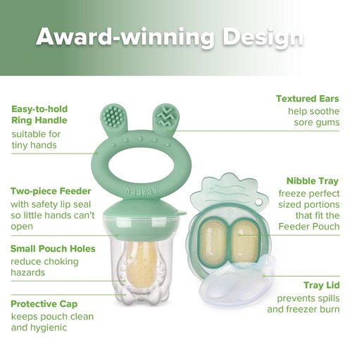 Haakaa Baby Fruit Feeder & Mini Freezer Nibble Tray Combo - BPA-Free Silicone Popsicle Molds for Safe Self-Feeding (Pea Green)