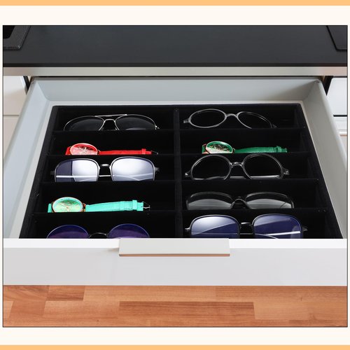 Batiyeer Sunglasses Organizer Storage Tray 10 Grids Eyewear Watch Holder Display Stackable Ice Velvet Tray Women(Black,4 Pcs)