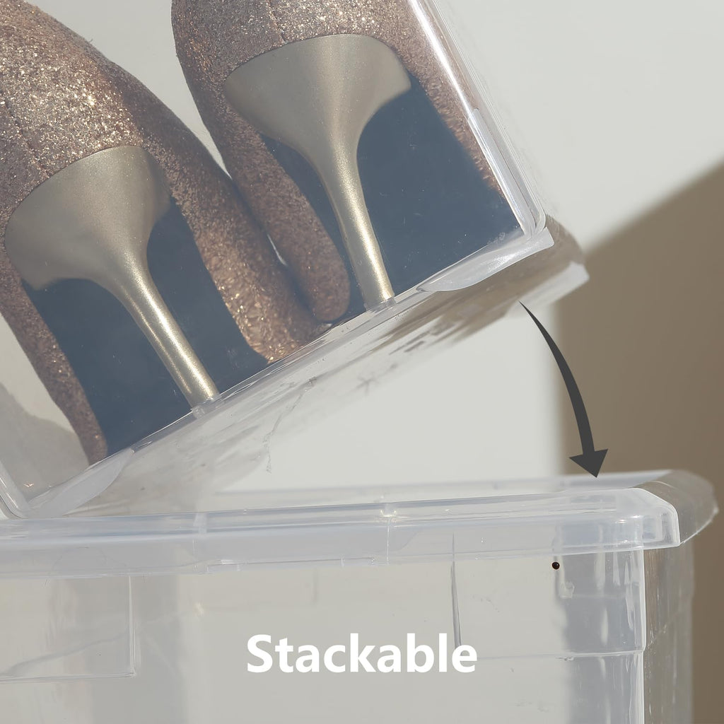 Novelinks 12 Pack Plastic Storage Bins - Stackable 6QT Clear Containers with Lids for Home & Office Organization