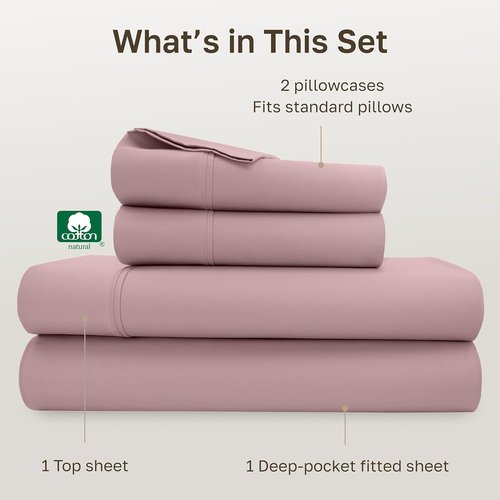 California Design Den 100% Cotton Full Size Sheet Set - 400 Thread Count, Award-Winning Sateen Finish, Deep Pockets, Cozy Mauve Bedding