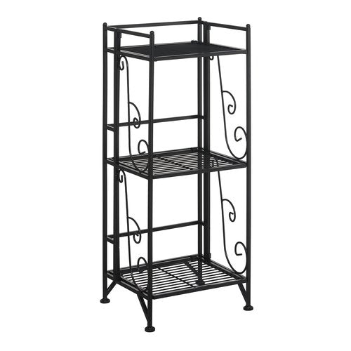 Convenience Concepts Xtra Storage 3 Tier Folding Metal Shelf with Scroll Design, Black