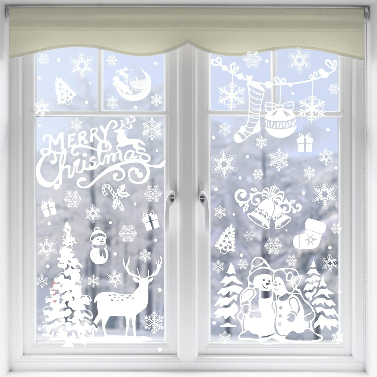 SULOLI Christmas Window Clings - 141 Static Snowflake Stickers for Festive Decor | 8 Sheets
