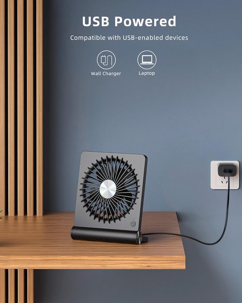 Koonie USB Fan - Ultra Quiet Small Desk Fan with 220° Tilt & 3 Adjustable Speeds | Black
