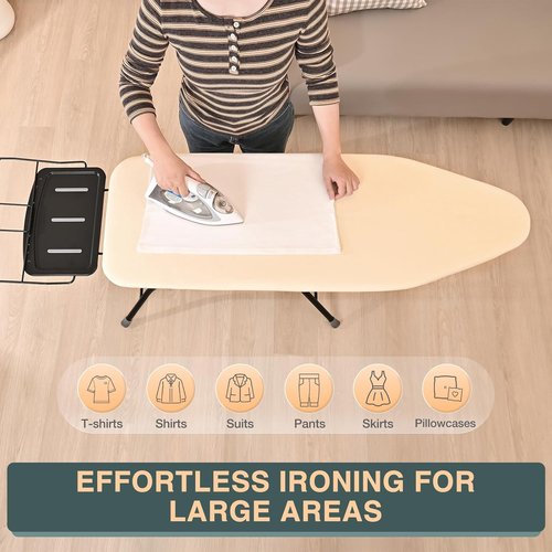 KINGBOARD Full-Size Ironing Board - Foldable Design with Adjustable Height & Heat-Resistant Cover | 15x48, Beige