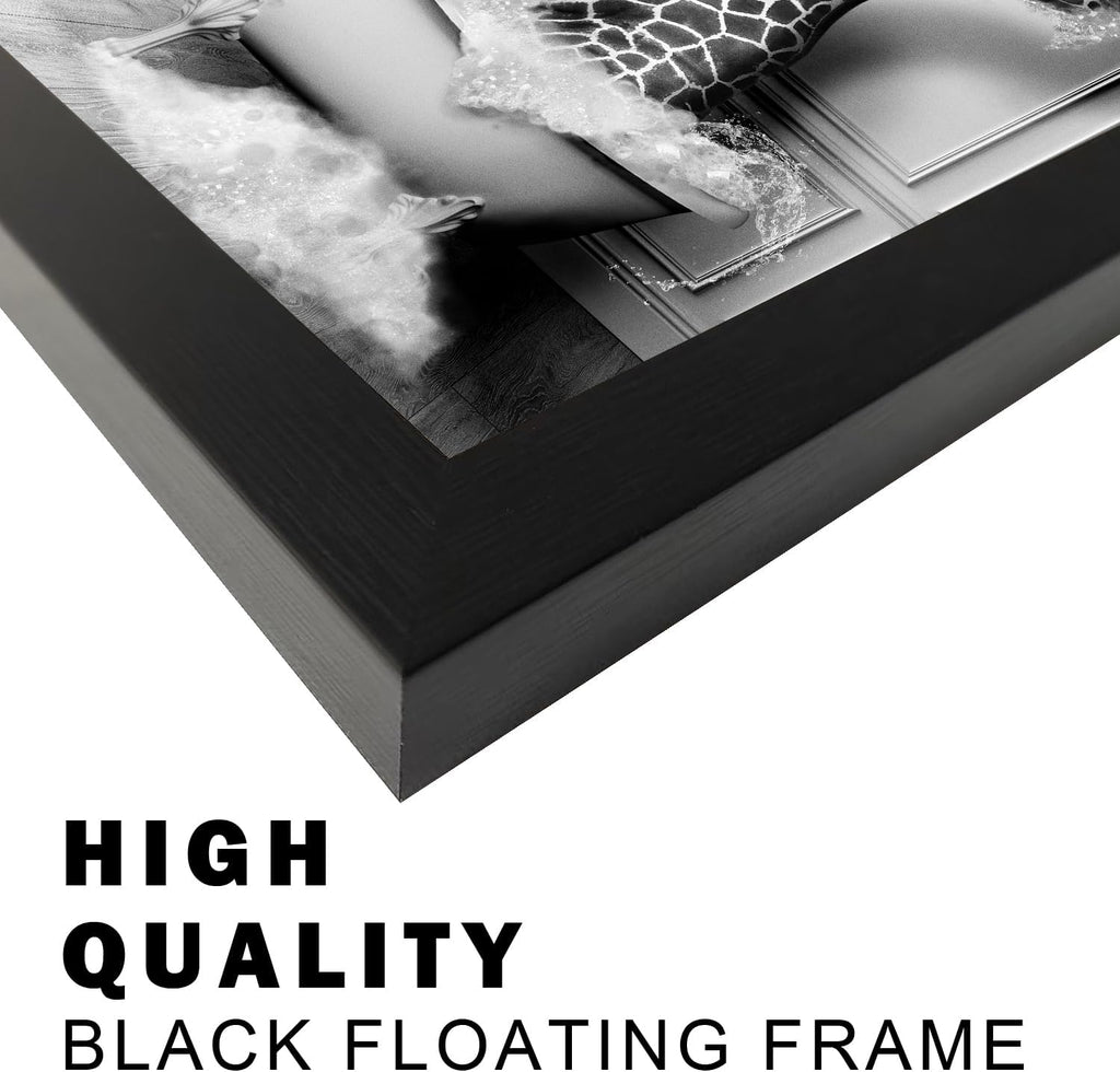 Regine Switzerland Funny Giraffe in Bathtub Wall Art - Framed Canvas Bathroom Decor | Black & White Farmhouse Style