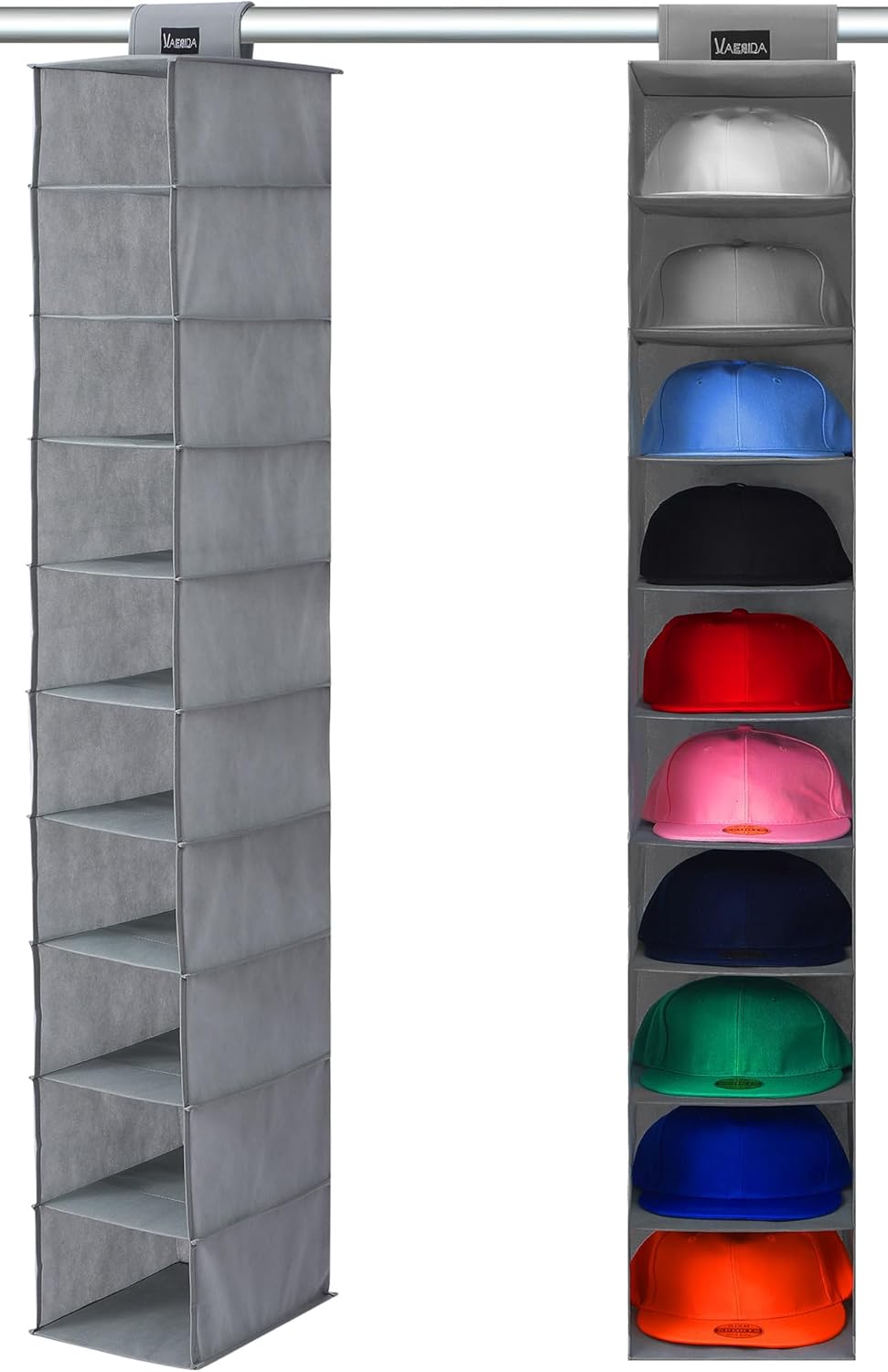 VAESIDA Hat Rack Organizer - 10 Shelf Baseball Cap Storage Solution, Gray