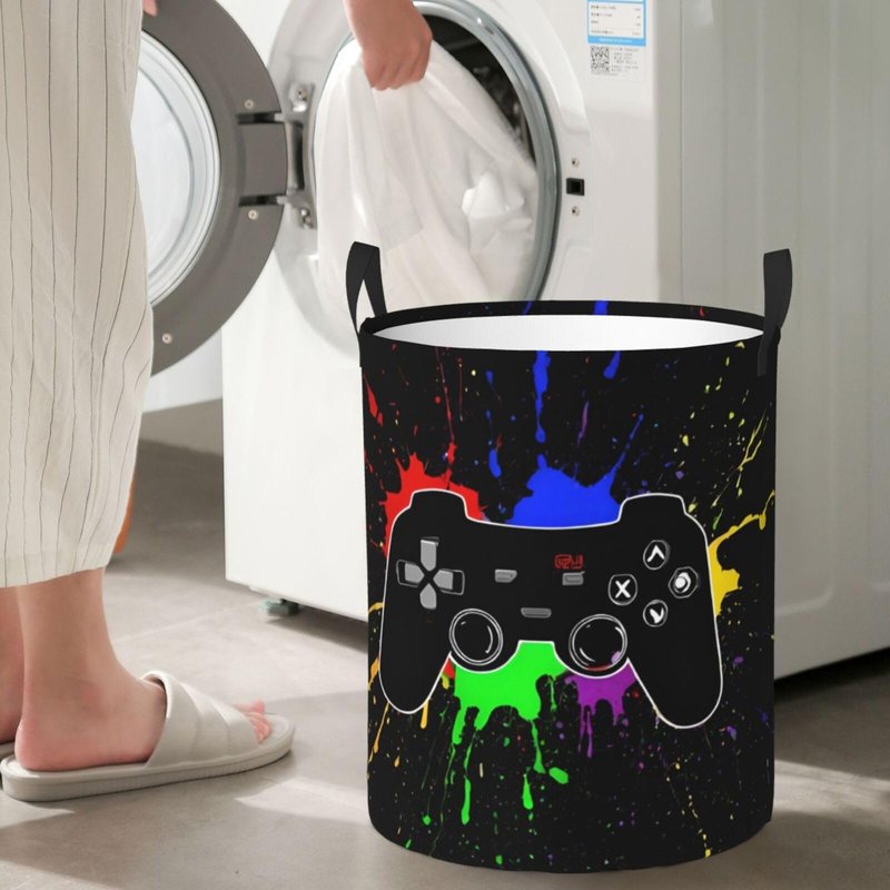 Gbuzozie 38l Round Laundry Hamper Game Joystick Storage Basket Waterproof Coating Organizer Bin For Nursery Clothes Toys