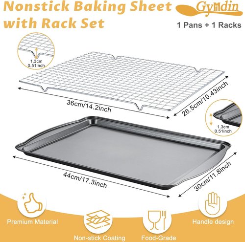 Carbon Steel Baking Sheet with Cooling Rack - 17" x 11" Nonstick Cookie Pan for Baking & Roasting