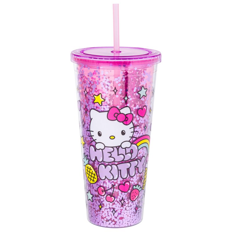 Silver Buffalo Sanrio Hello Kitty Rainbow Confetti Carnival Cup with Lid and Straw | 32 Ounces