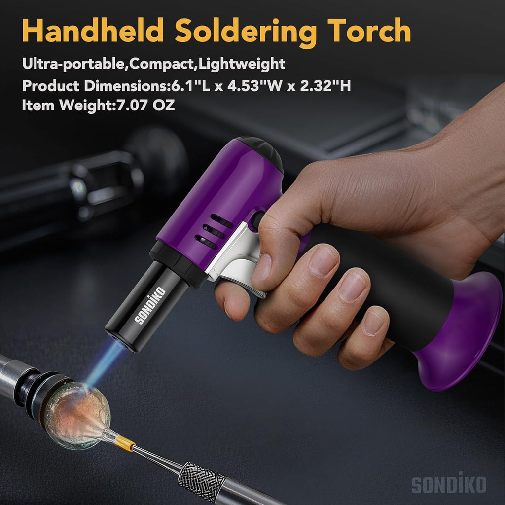 Sondiko Butane Torch - Refillable Soldering Lighter with Adjustable Flame | Purple & Black Design