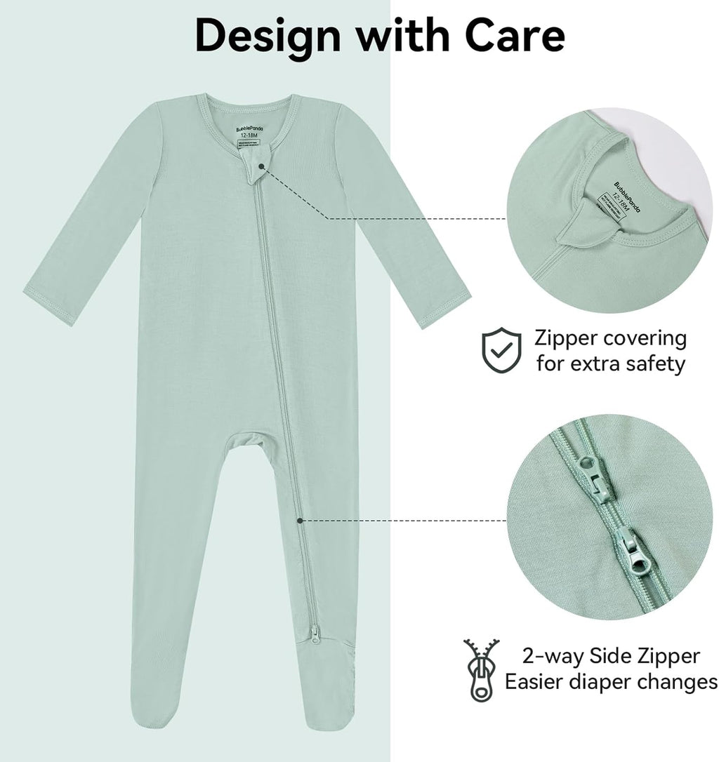 Okayinn BubblePanda Baby Pajamas - Bamboo Rayon Zip-Front Non-Slip Onesie for Boys & Girls