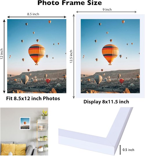 JCJMY Picture Frame - 8.5x12 White Wall Mount & Tabletop Display | Shatter-Resistant Plexiglass