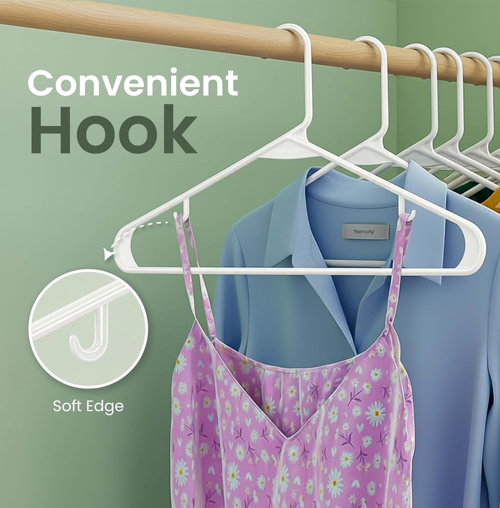 Utopia Home Plastic Hangers 50 Pack - Durable Space-Saving Closet Organizers - Ideal for Shirts, Pants, Skirts & Coats (White)