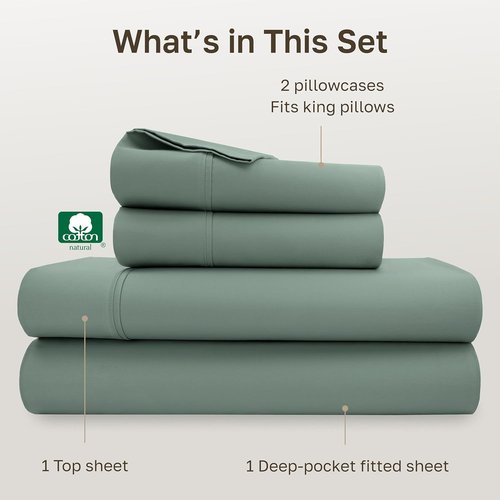California Design Den King Size Bed Sheets Set - 100% Soft Cotton, 400 Thread Count, Deep Pockets - Sage Green