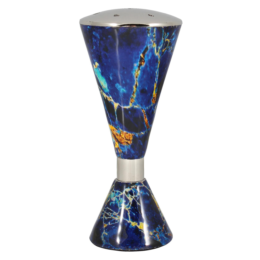 Elegant End of Shabbat Havdalah Set Contemporary Style Nickel Plated Blue Marble Decal - Footed Kiddush Cup Goblet, Tray, Havdulah Candle Holder, Besamim Spice Box Shabbos Decoration by Zion Judaica