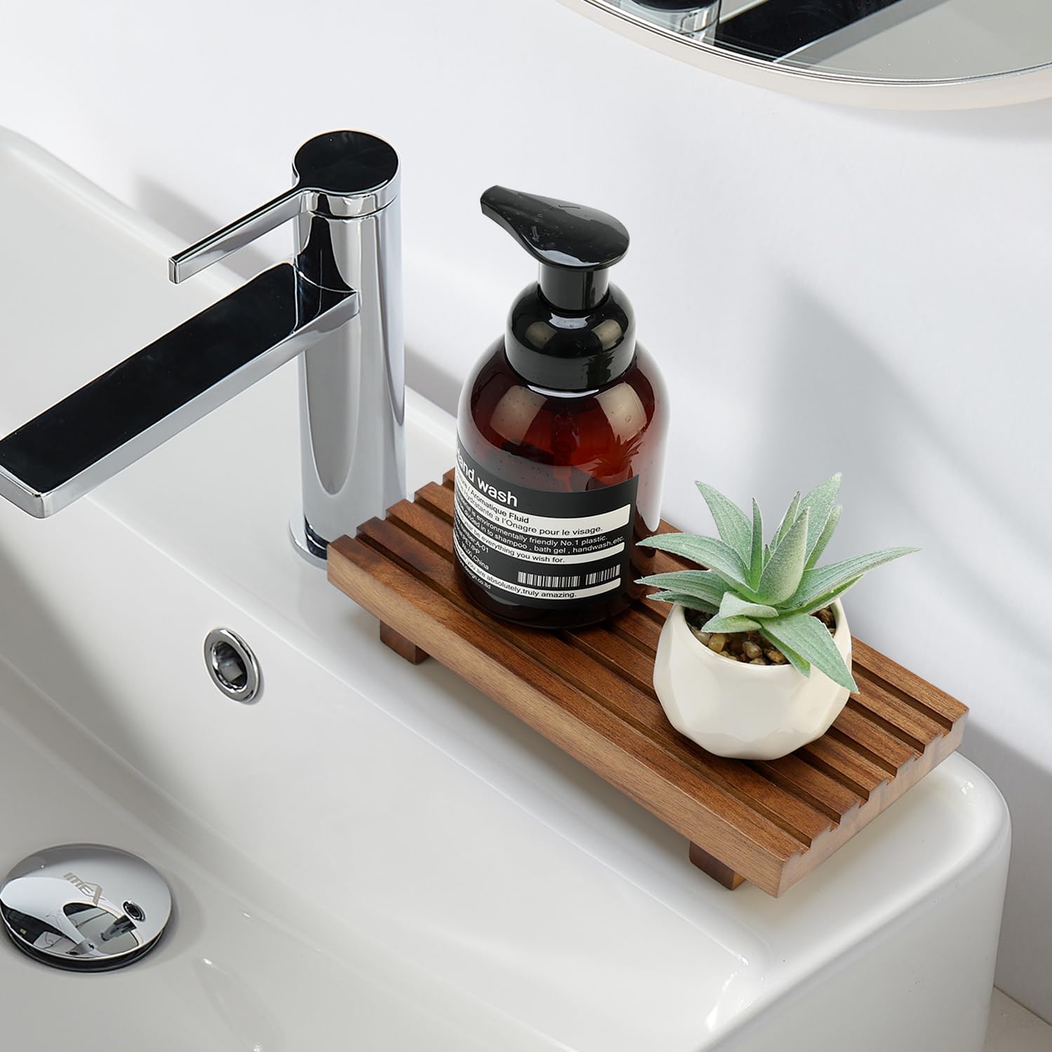 Acacia Wood Riser - Decorative Kitchen & Bathroom Sink Tray | Pedestal Stand for Soap & Sponge
