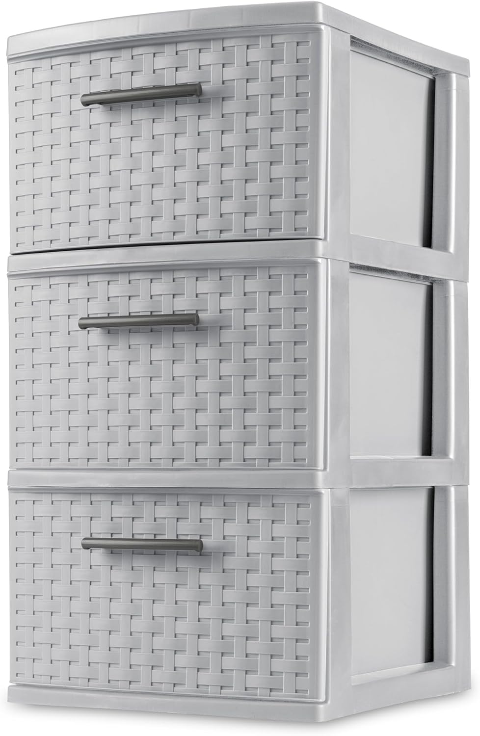 Sterilite 3 Drawer Storage Tower | Lightweight Plastic Weave Organizer - Cement Color for Bedrooms & Closets