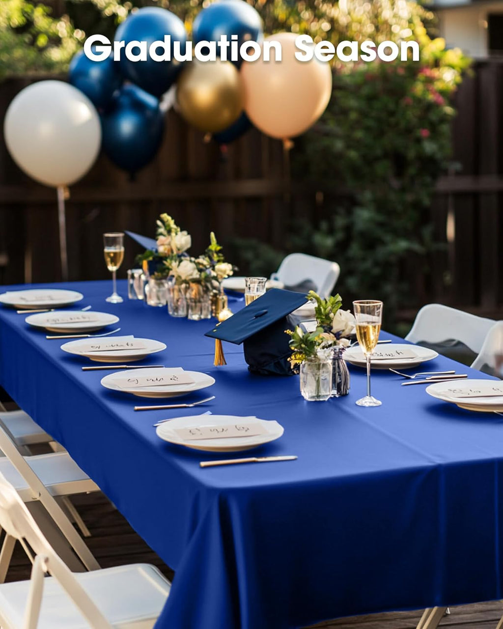 Pureegg Disposable Plastic Tablecloths - 54 x 108 Inch, Leakproof & Sturdy for Graduation Parties | Navy Blue, 8 Pack