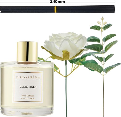 Cocorrína Flower Reed Diffuser - Clean Linen 6.7oz Scented Oil with Sticks | Elegant Home Fragrance Decor