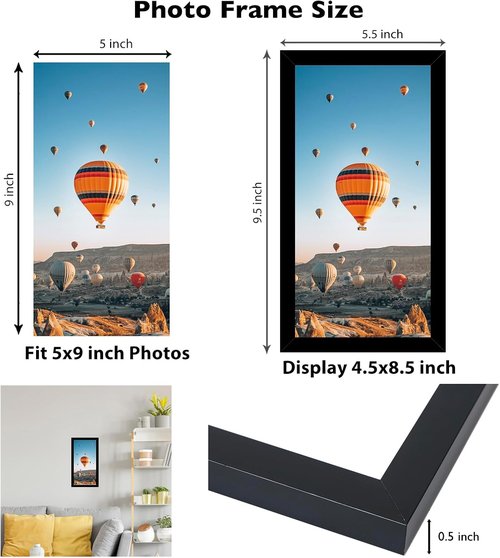JCJMY 5x9 Picture Frame - Black Wall Mount & Tabletop Display | Shatter-Resistant Plexiglass