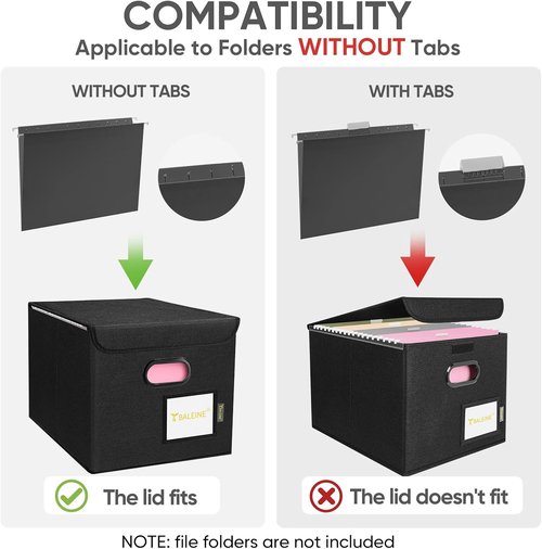 BALEINE File Organizer Box - Collapsible Document Storage with Lid & Plastic Slide | Black, 1 Pack